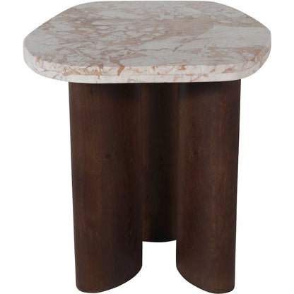 Puglia Cream Marble Top And Oak Wood Base End Table