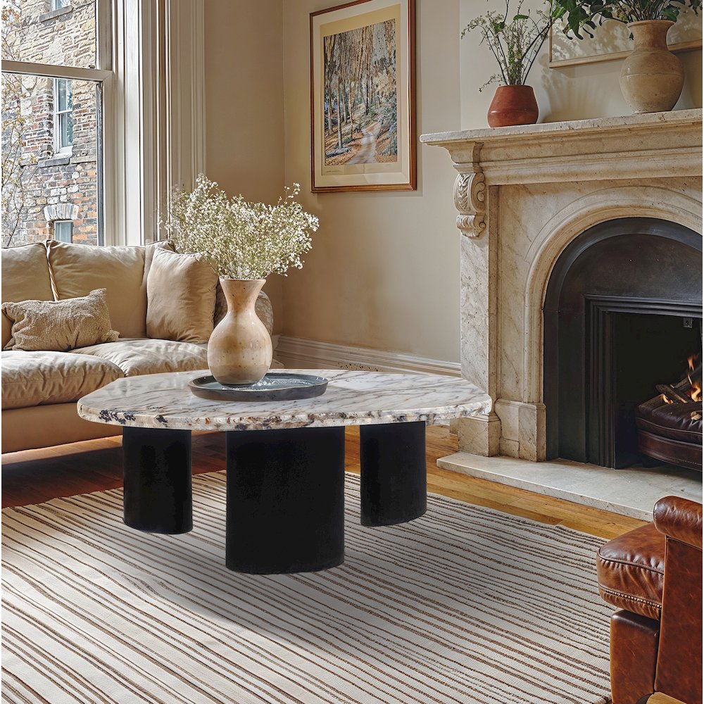 Puglia White Marble Top And Oak Wood Base Coffee Table