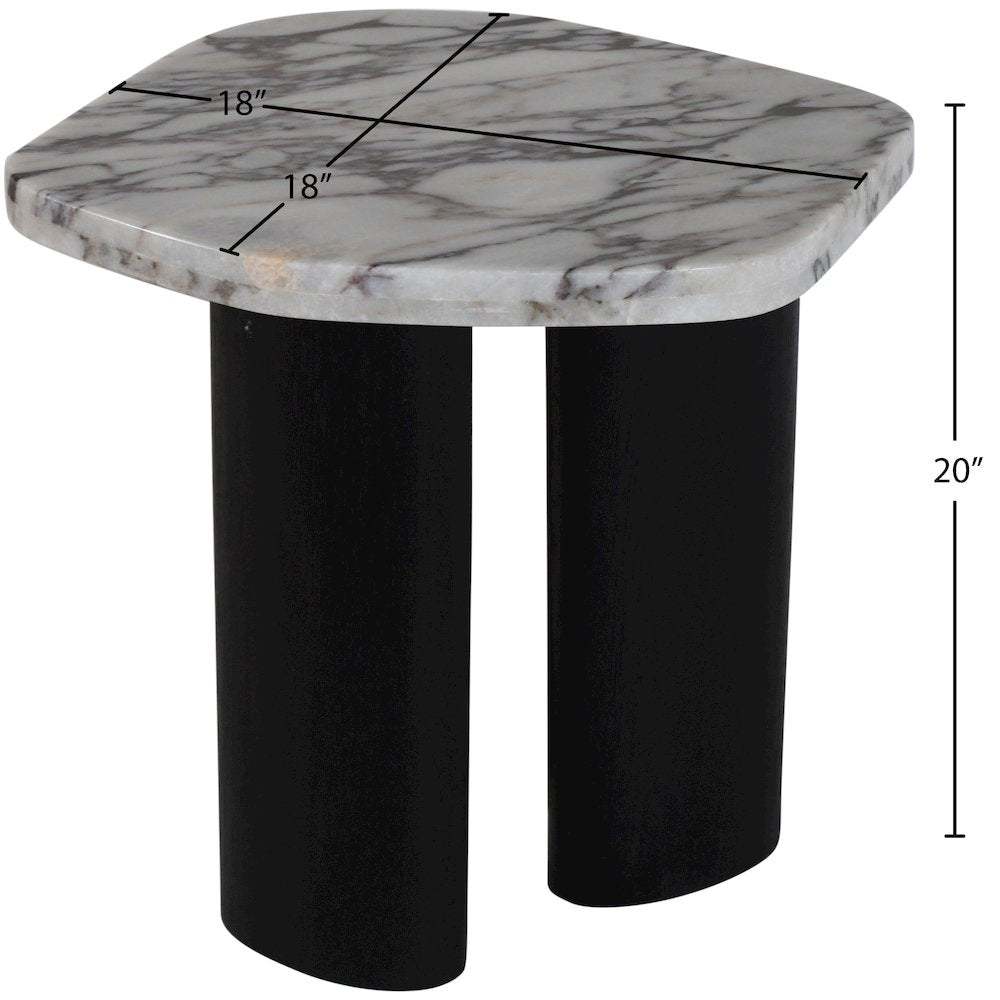 Puglia White Marble Top And Oak Wood Base End Table