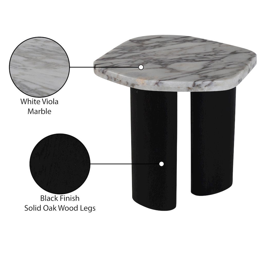 Puglia White Marble Top And Oak Wood Base End Table