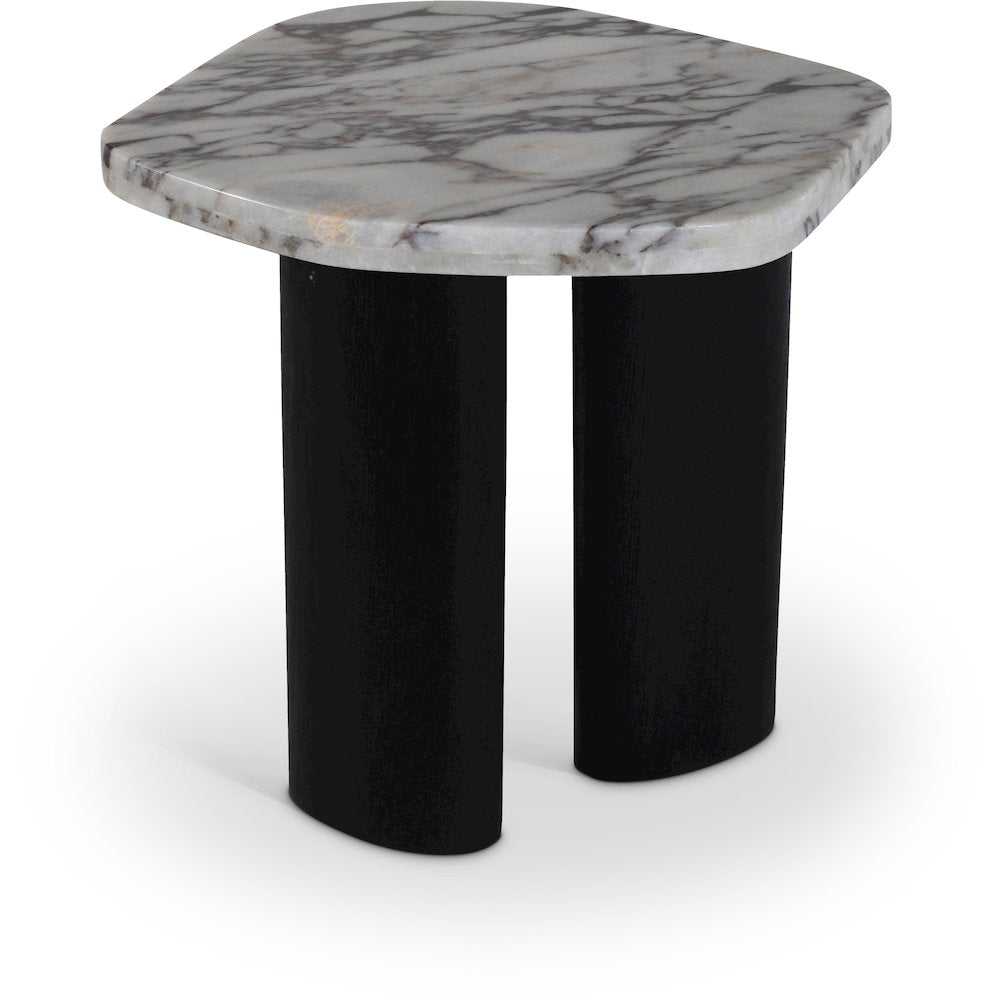 Puglia White Marble Top And Oak Wood Base End Table