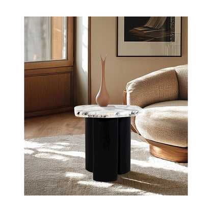 Puglia White Marble Top And Oak Wood Base End Table