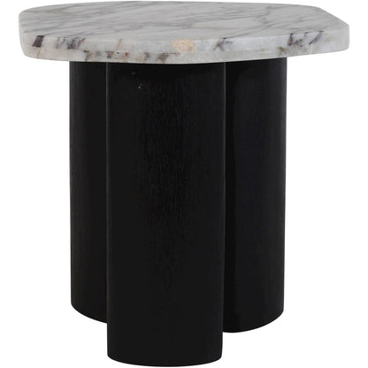 Puglia White Marble Top And Oak Wood Base End Table