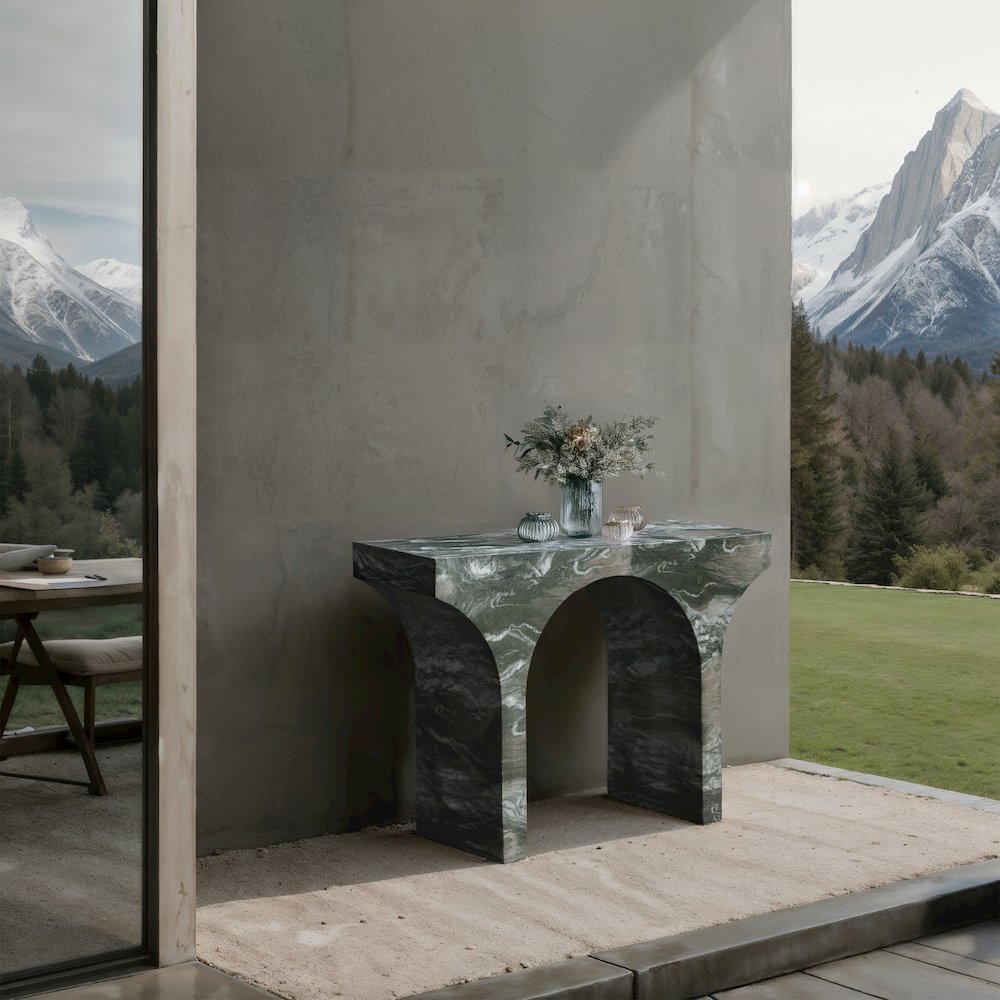 Pomezia Green Marble Finish Console Table