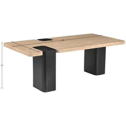 Ravenna Beige Genuine Travertine Top And Oak Wood Base Coffee Table