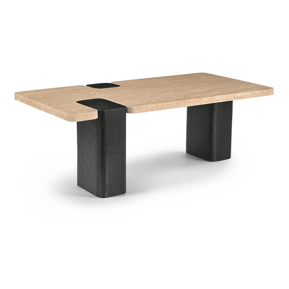 Ravenna Beige Genuine Travertine Top And Oak Wood Base Coffee Table