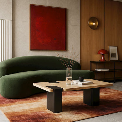 Ravenna Beige Genuine Travertine Top And Oak Wood Base Coffee Table