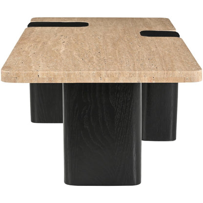 Ravenna Beige Genuine Travertine Top And Oak Wood Base Coffee Table