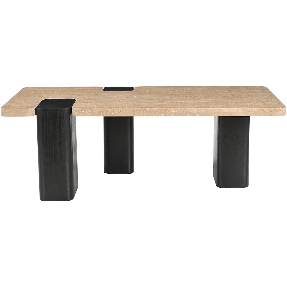 Ravenna Beige Genuine Travertine Top And Oak Wood Base Coffee Table