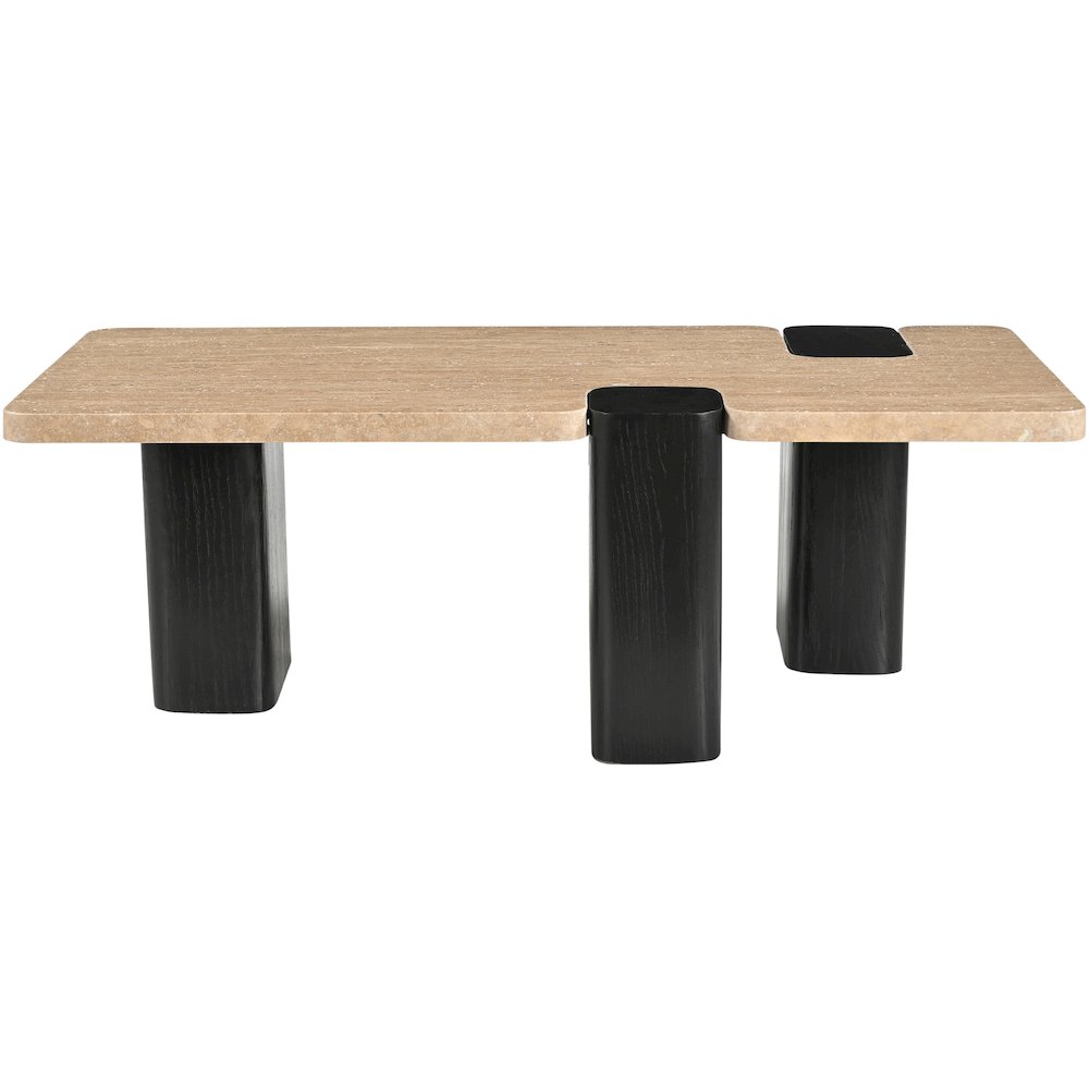 Ravenna Beige Genuine Travertine Top And Oak Wood Base Coffee Table