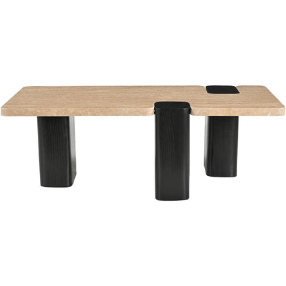Ravenna Beige Genuine Travertine Top And Oak Wood Base Coffee Table