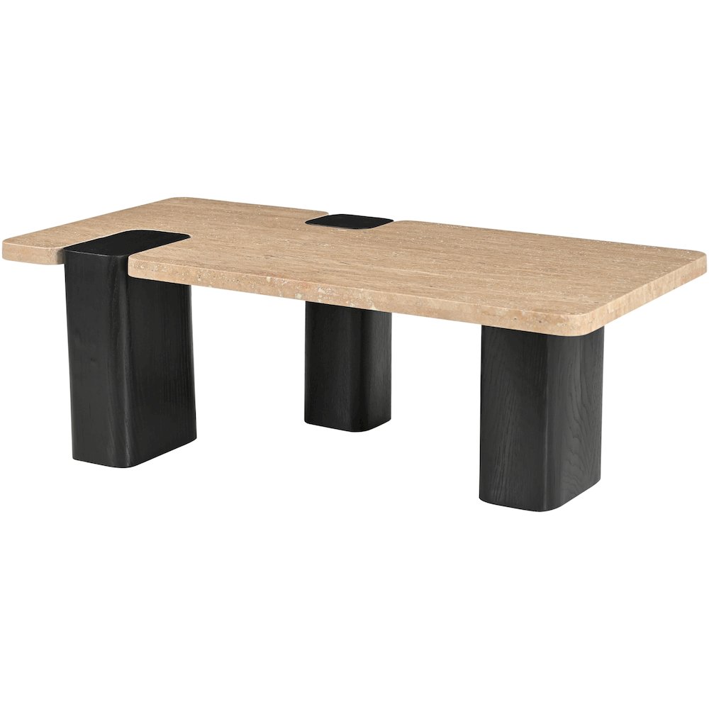 Ravenna Beige Genuine Travertine Top And Oak Wood Base Coffee Table