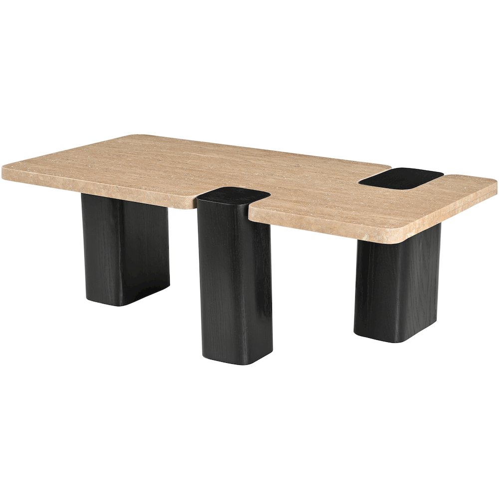 Ravenna Beige Genuine Travertine Top And Oak Wood Base Coffee Table