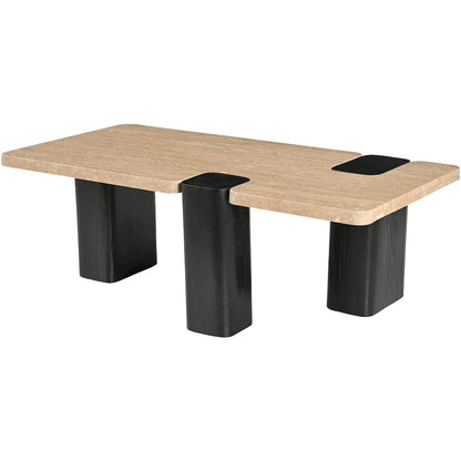 Ravenna Beige Genuine Travertine Top And Oak Wood Base Coffee Table