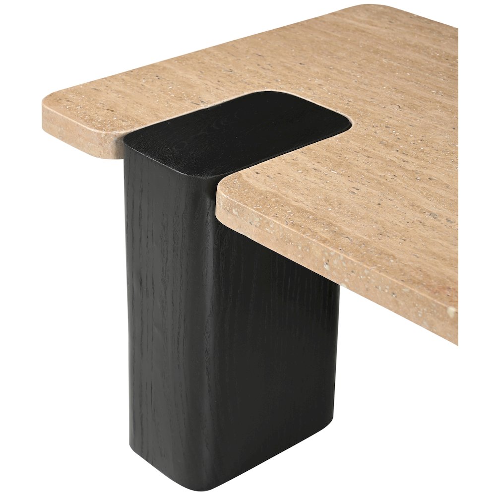 Ravenna Beige Genuine Travertine Top And Oak Wood Base Coffee Table