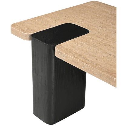 Ravenna Beige Genuine Travertine Top And Oak Wood Base Coffee Table