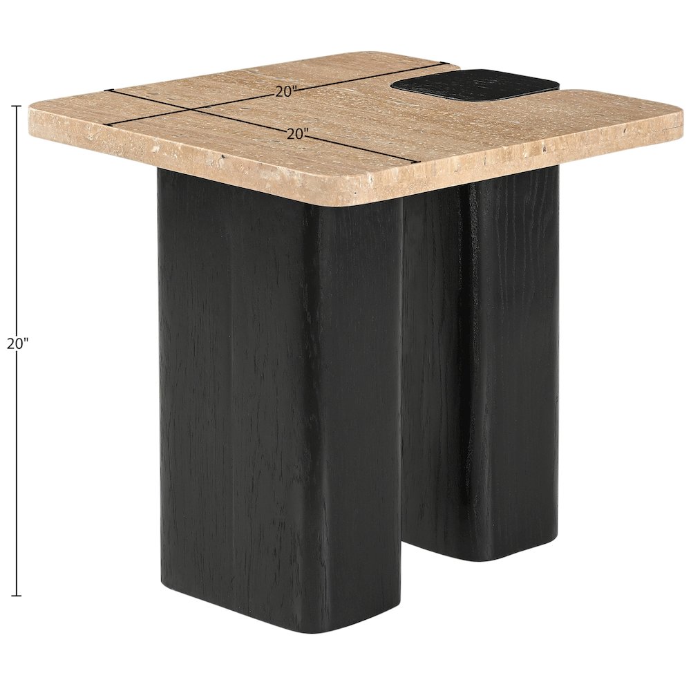 Ravenna Beige Genuine Travertine Top And Oak Wood Base End / Side Table