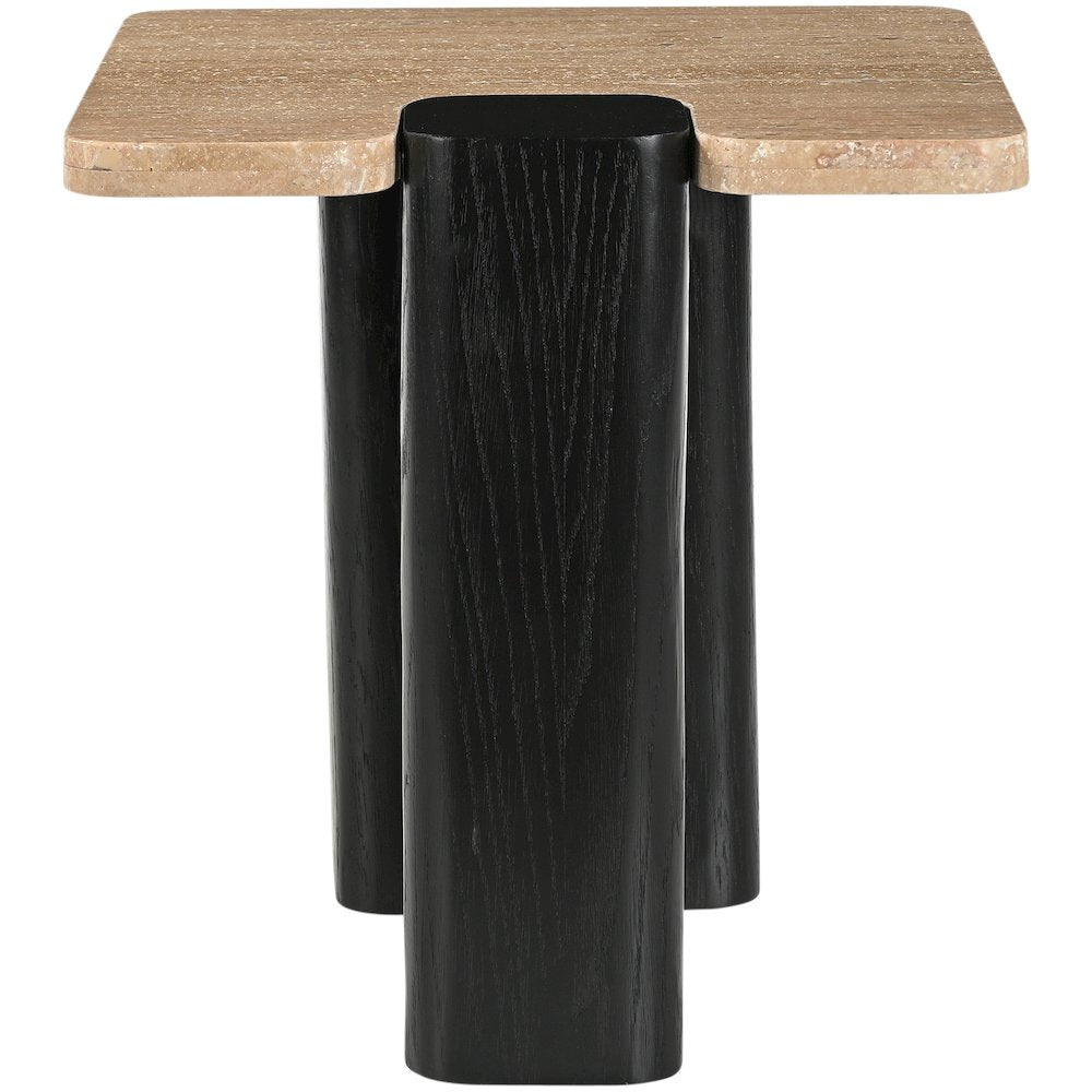 Ravenna Beige Genuine Travertine Top And Oak Wood Base End / Side Table