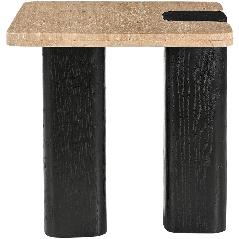 Ravenna Beige Genuine Travertine Top And Oak Wood Base End / Side Table
