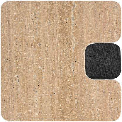 Ravenna Beige Genuine Travertine Top And Oak Wood Base End / Side Table