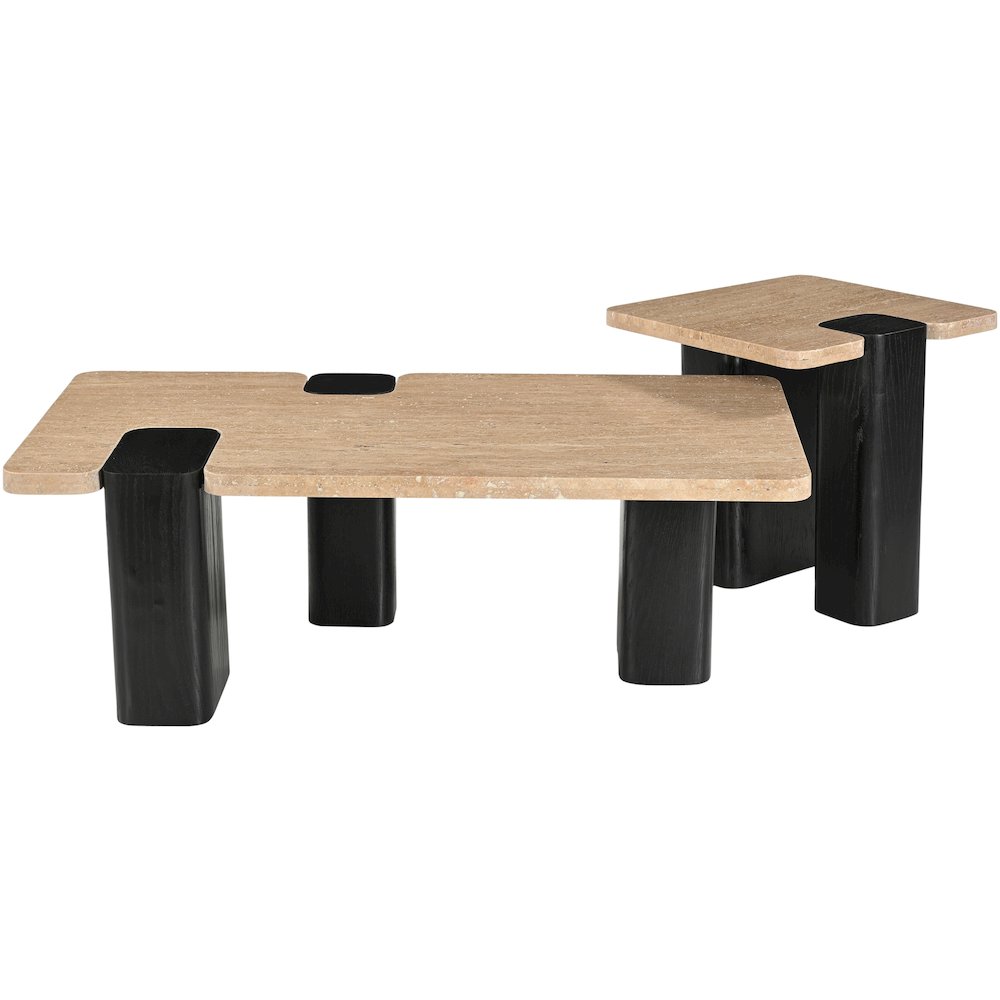 Ravenna Beige Genuine Travertine Top And Oak Wood Base End / Side Table