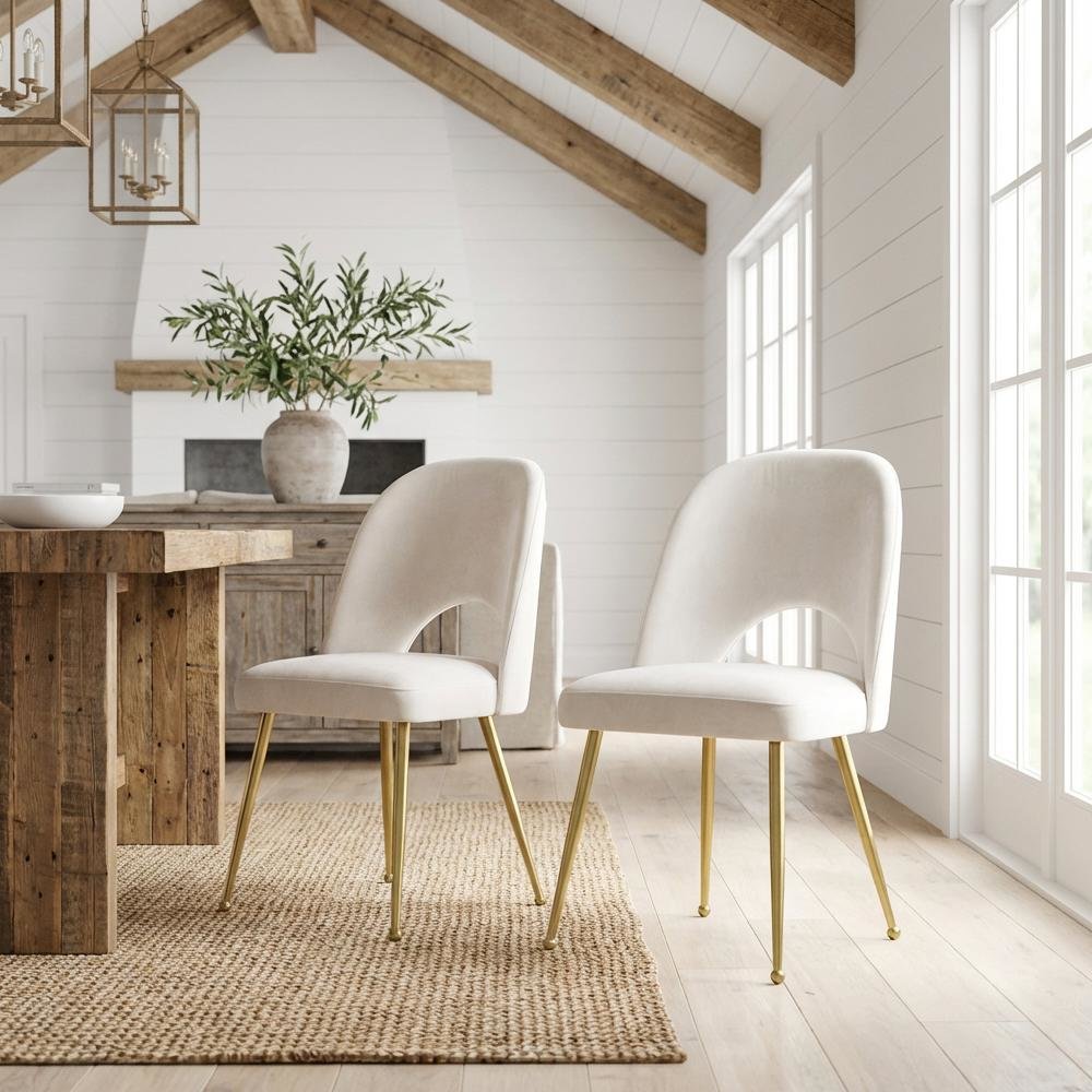 Gold Velvet Dining Chairs Set of 2 with Contemporary Design and Cushioned Seats
