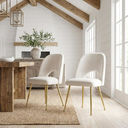 Gold Velvet Dining Chairs Set of 2 with Contemporary Design and Cushioned Seats