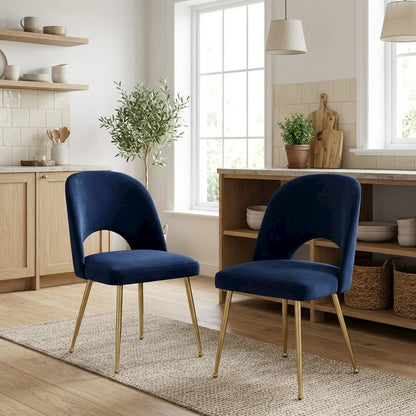Gold Velvet Dining Chair Set of 2 with Contemporary Design and Cushioned Seat