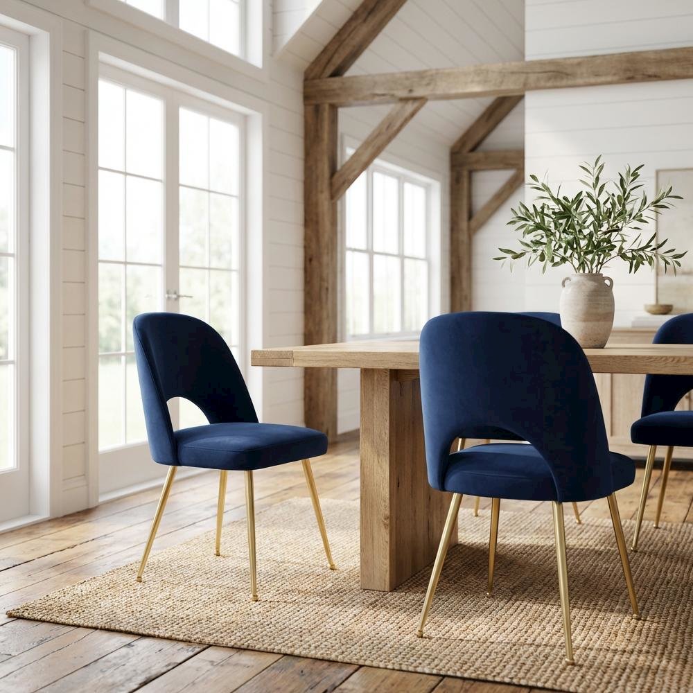 Gold Velvet Dining Chair Set of 2 with Contemporary Design and Cushioned Seat
