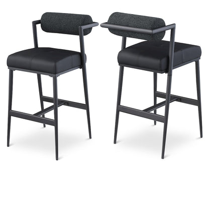 Stryker Black Boucle Fabric and Vegan Leather Stool, Set of 2