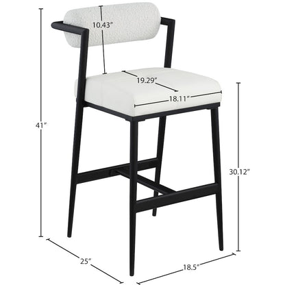 Stryker Cream Boucle Fabric and Vegan Leather Stool, Set of 2
