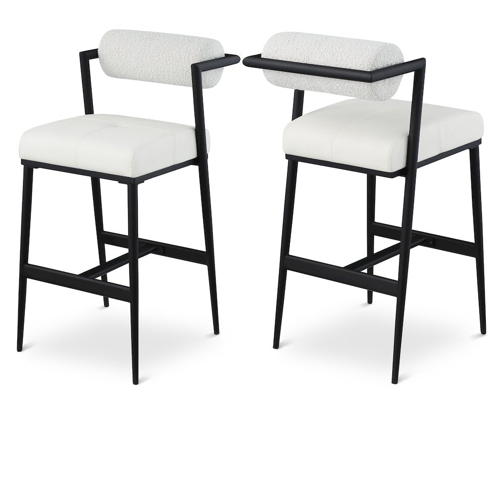 Stryker Cream Boucle Fabric and Vegan Leather Stool, Set of 2