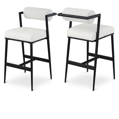 Stryker Cream Boucle Fabric and Vegan Leather Stool, Set of 2