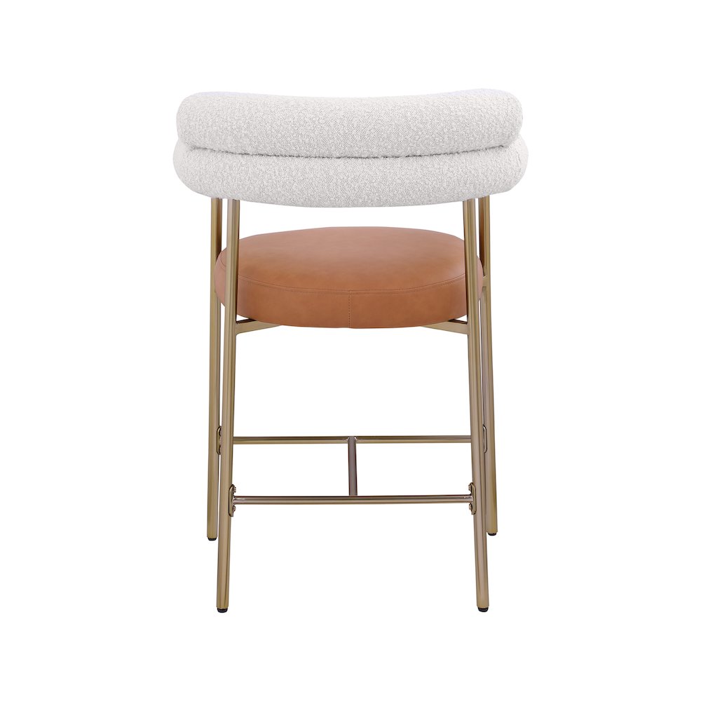 Blake Cognac Boucle Fabric / Vegan Leather Counter Stool, Set of 2
