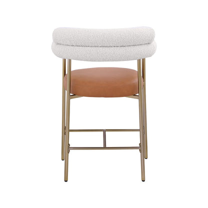 Blake Cognac Boucle Fabric / Vegan Leather Counter Stool, Set of 2