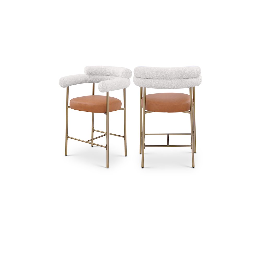 Blake Cognac Boucle Fabric / Vegan Leather Counter Stool, Set of 2