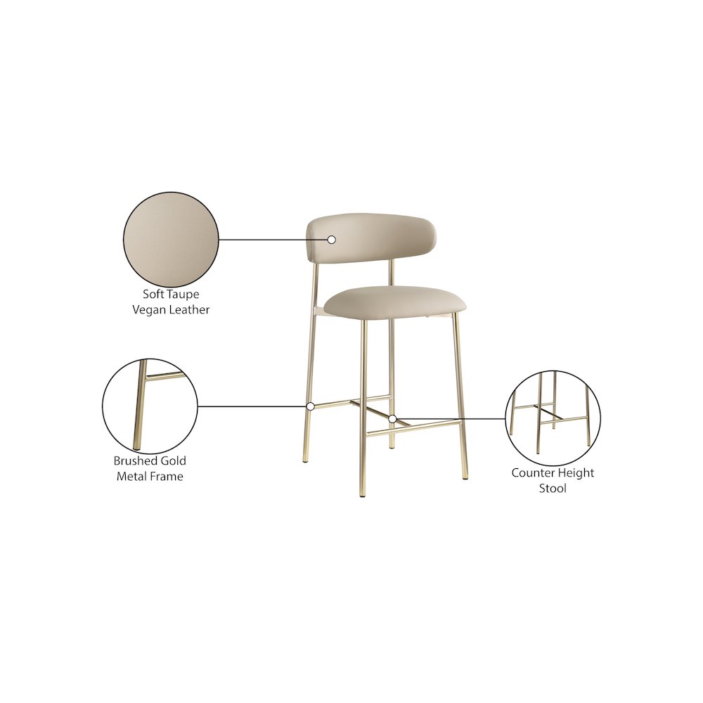 Lupita Taupe Vegan Leather Counter Stool, Set of 2