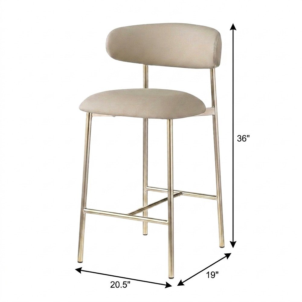 Modern Counter Height Bar Stools with Back, Set of 2, Taupe Vegan Leather