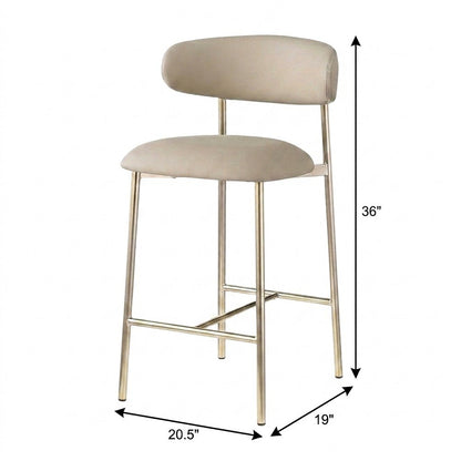 Modern Counter Height Bar Stools with Back, Set of 2, Taupe Vegan Leather