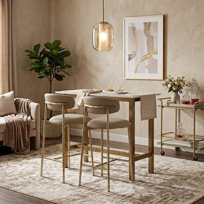 Modern Counter Height Bar Stools with Back, Set of 2, Taupe Vegan Leather