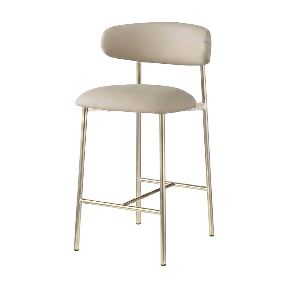 Modern Counter Height Bar Stools with Back, Set of 2, Taupe Vegan Leather