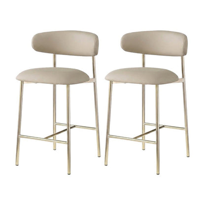 Modern Counter Height Bar Stools with Back, Set of 2, Taupe Vegan Leather
