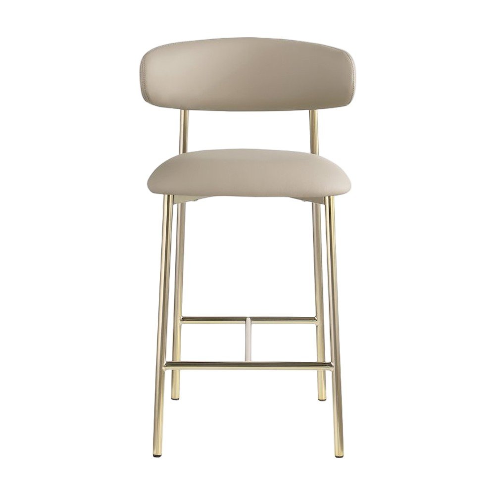 Modern Counter Height Bar Stools with Back, Set of 2, Taupe Vegan Leather