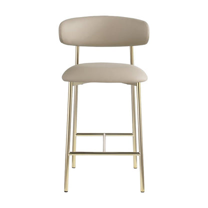 Modern Counter Height Bar Stools with Back, Set of 2, Taupe Vegan Leather