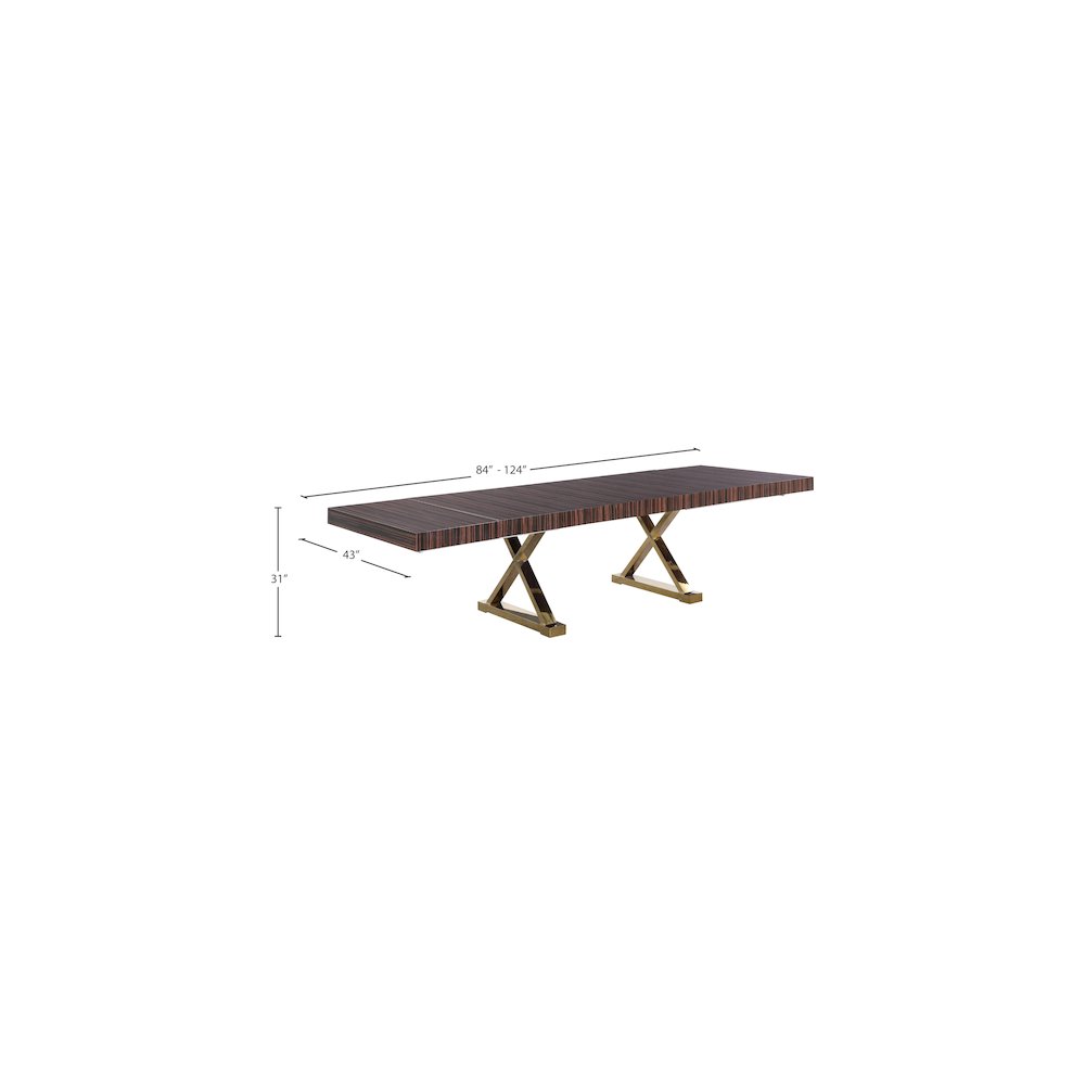 Excel Brown Zebra Wood Veneer Lacquer Extendable Dining Table