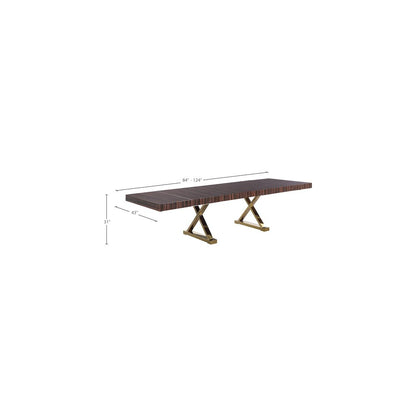 Excel Brown Zebra Wood Veneer Lacquer Extendable Dining Table
