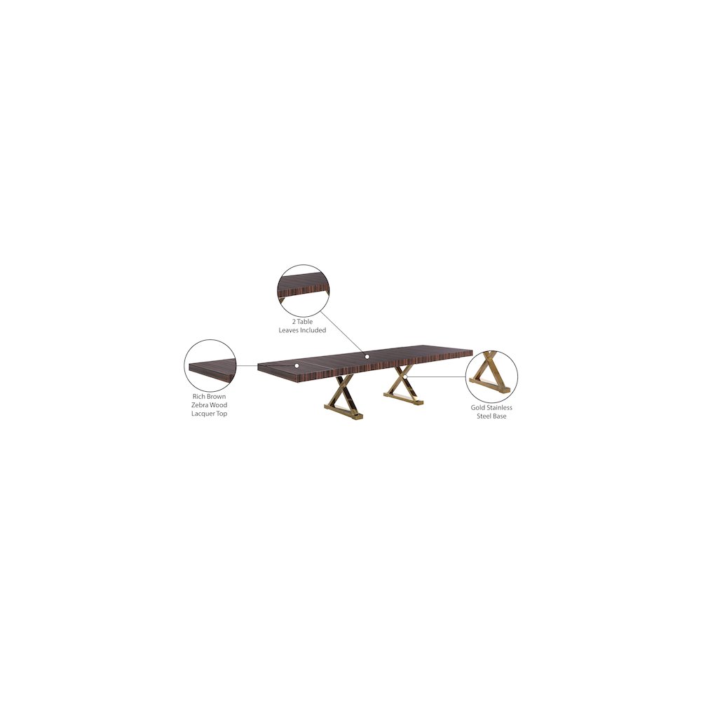 Excel Brown Zebra Wood Veneer Lacquer Extendable Dining Table