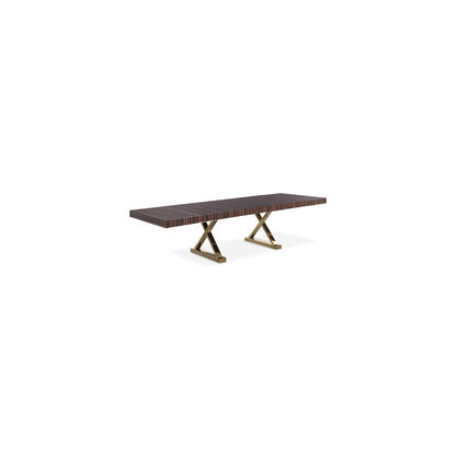 Excel Brown Zebra Wood Veneer Lacquer Extendable Dining Table