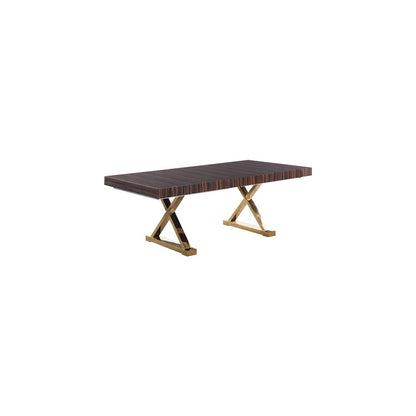 Excel Brown Zebra Wood Veneer Lacquer Extendable Dining Table