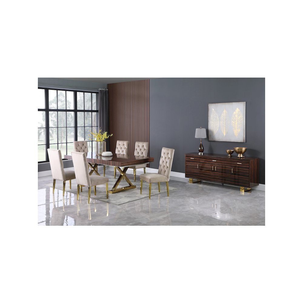 Excel Brown Zebra Wood Veneer Lacquer Extendable Dining Table